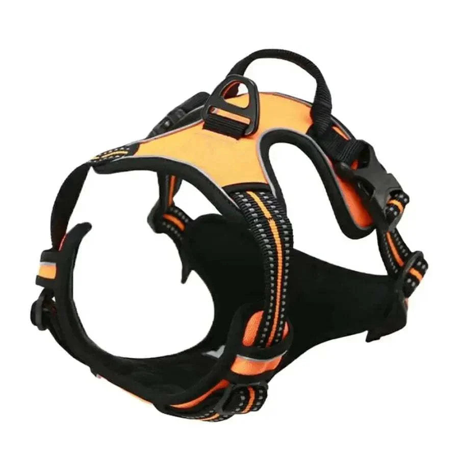 Black WalkEasy dog harness with reflective strips for safe, comfortable walking